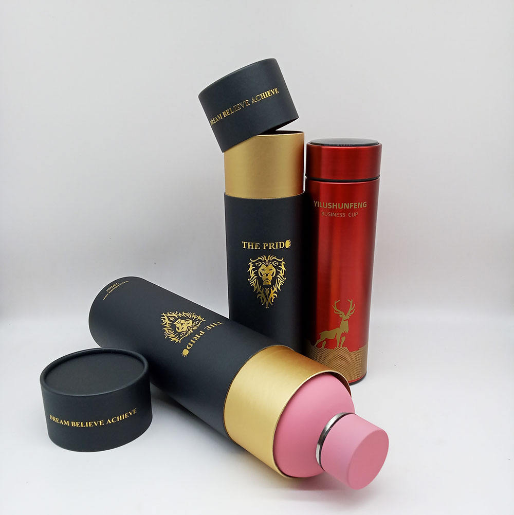 أنبوب ورقي من الورق المقوى كرافت قابل للتحلل الحيوي، مواد معاد تدويرها، طباعة مختومة لتغليف الهدايا وزجاجة الترمس والشموع