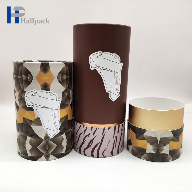 المعاد تدويرها ورق الحرف تي شيرت التعبئة والتغليف صناديق أنبوبية صناديق مستديرة من الورق المقوى كرافت مع معالجة سطح النقش لمستحضرات التجميل