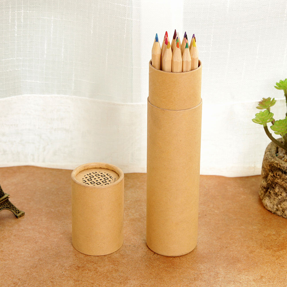 صديقة للبيئة مخصصة القرطاسية اللوازم الفنية من الورق المقوى المعبأة صندوق أنبوب دائري تعبئتها لطلاء الصباغ القلم أقلام ملونة