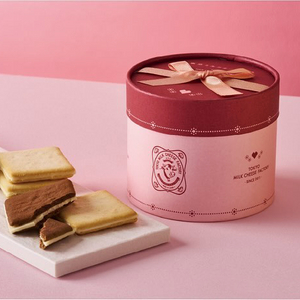 أنبوب ورقي بتصميم فاخر عالي الجودة مع شريط تزيين دائري من الورق المقوى للتغليف لعلبة الكعك والشوكولاتة