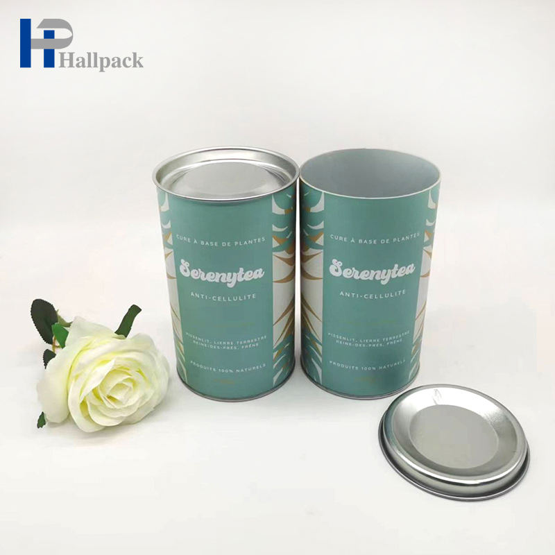 جولة ورقة الشاي أنبوب التعبئة والتغليف علب الطعام تعليب ورقة أنبوب مع غطاء معدني