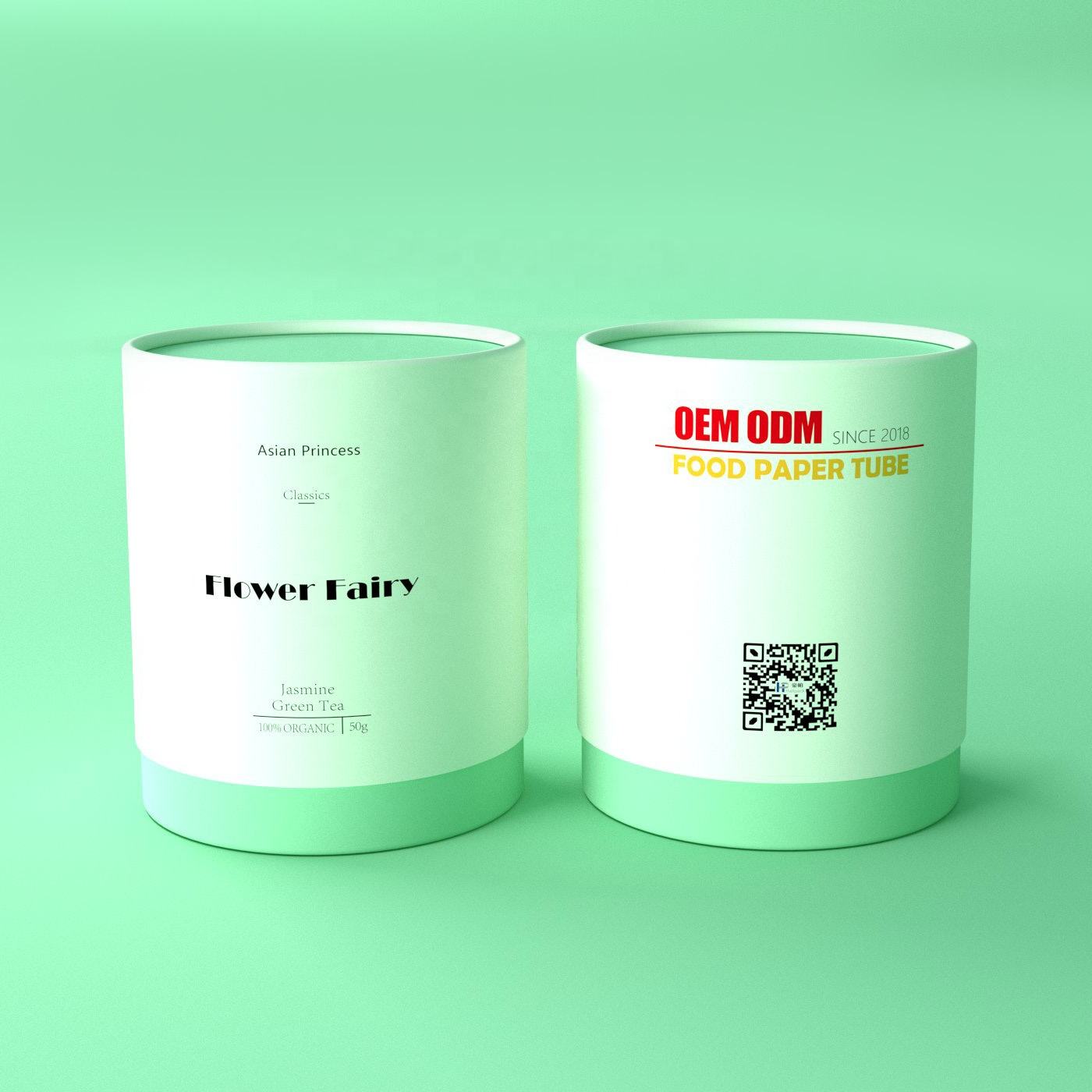 طباعة مخصصة لأسطوانة الطعام القابلة للتحلل الحيوي من الورق المقوى وأكياس علبة الشاي المميزة وتغليف صندوق الأنبوب لحزمة الشاي السائبة