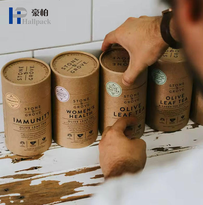 ورق طباعة مخصص يمكن تصميم اسطوانة الشاي كوكي الحبوب هدية التعبئة والتغليف من الورق المقوى صندوق دائري أنبوب الشوكولاته مسحوق البسكويت ورقة