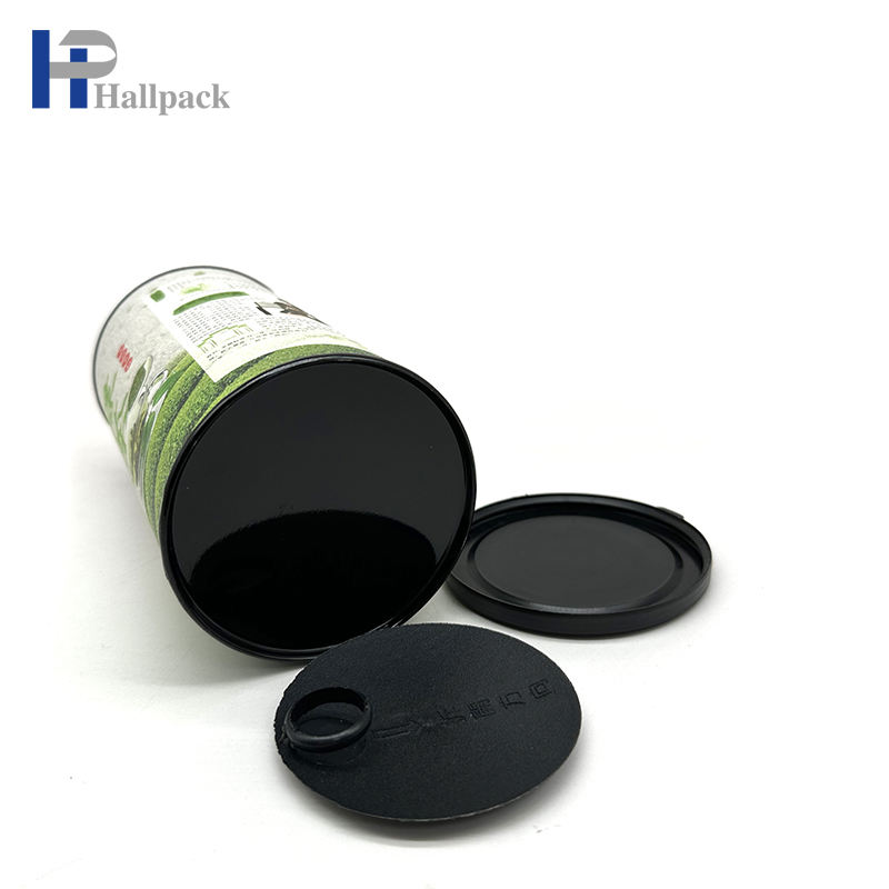 أنبوب ورق تغليف الشاي الأخضر من الورق المقوى مع غطاء بلاستيكي سهل السحب