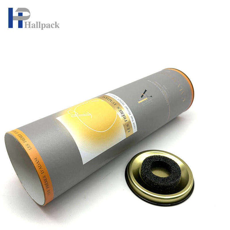 شعار مخصص كرافت هدية زجاجة النبيذ الزجاج حزمة ورقة أنبوب مع غطاء معدني