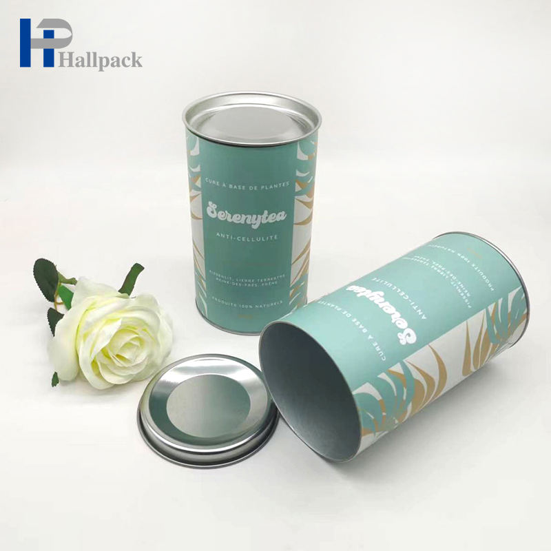 جولة ورقة الشاي أنبوب التعبئة والتغليف علب الطعام تعليب ورقة أنبوب مع غطاء معدني