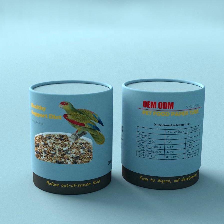 أنبوب ورق التغليف المخصص عالي السعة ذو الحافة المسطحة ذات الشكل الأسطواني لتغليف الورق لأغذية الحيوانات الأليفة