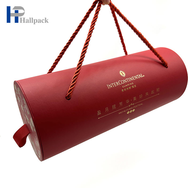 مخصص الإبداعية القابلة لإعادة التدوير هدية القمر كعكة جولة كرافت ورقة التعبئة والتغليف صناديق أنبوب مع مقبض حبل