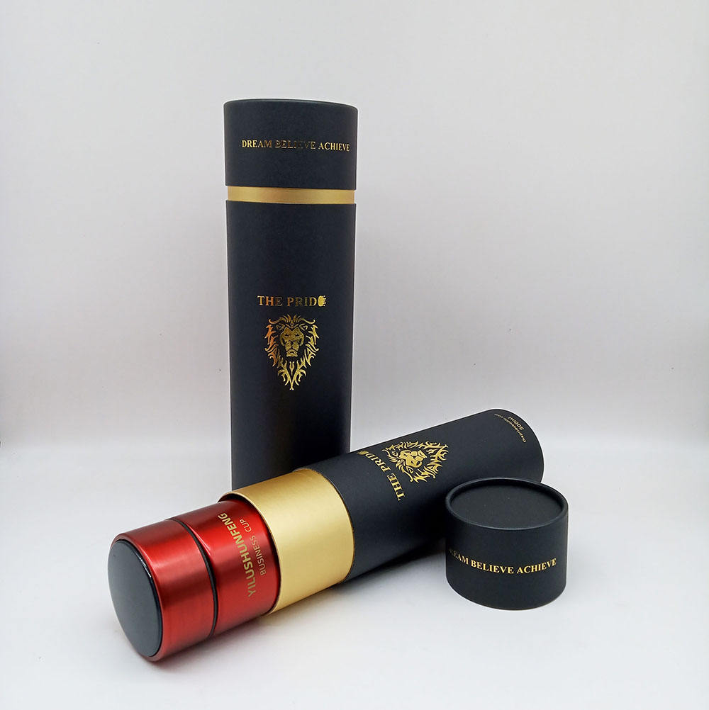 أنبوب ورقي من الورق المقوى كرافت قابل للتحلل الحيوي، مواد معاد تدويرها، طباعة مختومة لتغليف الهدايا وزجاجة الترمس والشموع