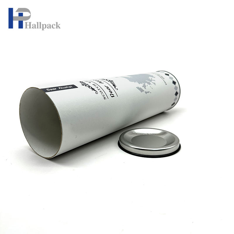 شعار مخصص كرافت هدية زجاجة النبيذ الزجاج حزمة ورقة أنبوب مع غطاء معدني