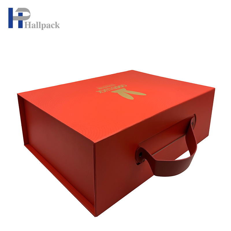 صندوق ورقي كبير الحجم قابل للطي مغناطيسي مخصص مع حبل يد جلدي