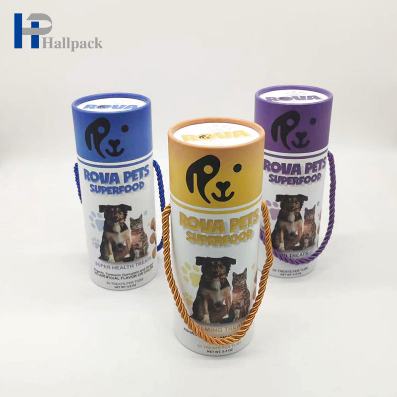 أنبوب ورق ملون مخصص للوجبات الخفيفة للحيوانات الأليفة صندوق أنبوب الورق المموج مع مقبض