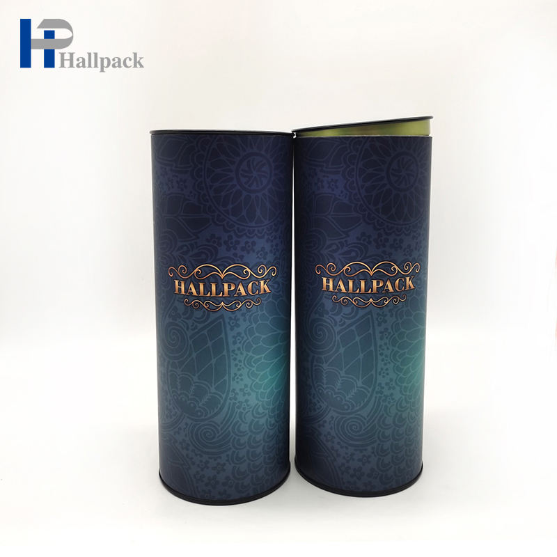 Hallpack الغذاء الصف الكرتون اسطوانة الحاويات غطاء معدني أنبوب دائري التعبئة والتغليف