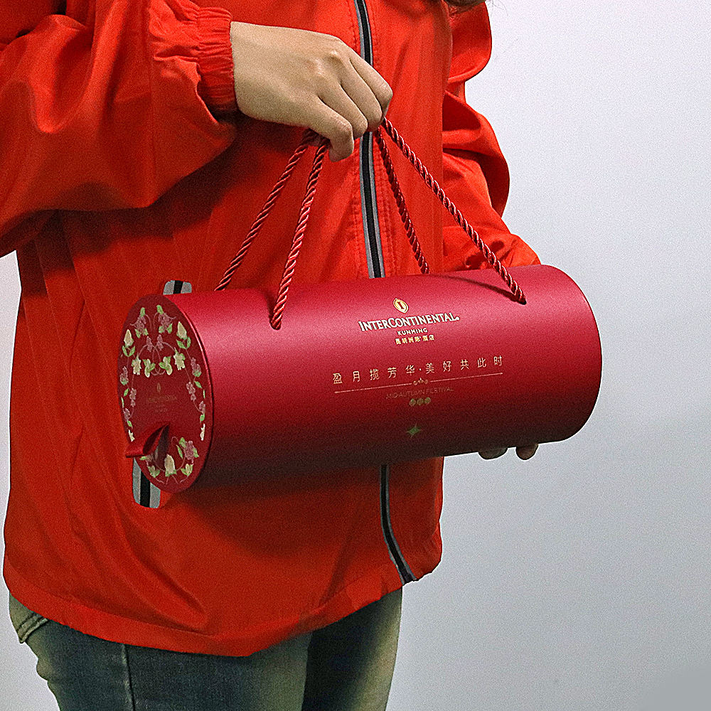 مخصص الإبداعية القابلة لإعادة التدوير هدية القمر كعكة جولة كرافت ورقة التعبئة والتغليف صناديق أنبوب مع مقبض حبل