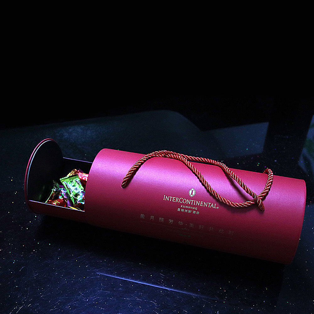 مخصص الإبداعية القابلة لإعادة التدوير القابلة للتحلل الحيوي كعكة القمر جولة كرافت ورقة التعبئة والتغليف صناديق أنبوب مع حبل مقبض ختم الطباعة