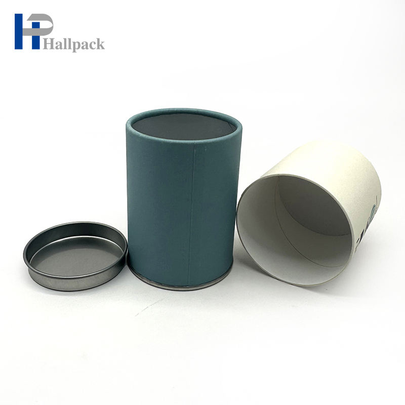تعبئة الشاي المخصص المعاد تدويره، غطاء حديدي مدمج، أنابيب ورقية سفلية من الحديد